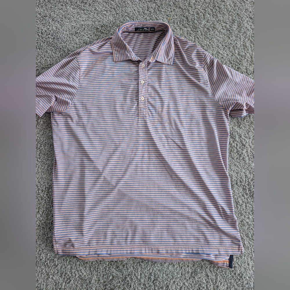 RLX Ralph Lauren Golf Polo Shirt XL Blue Orange Striped Performance Wicking